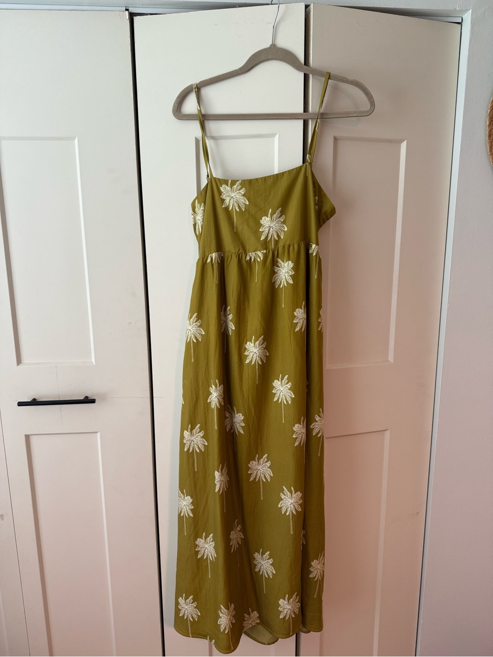 Olive Green Floral Embroidered Maxi Dress
